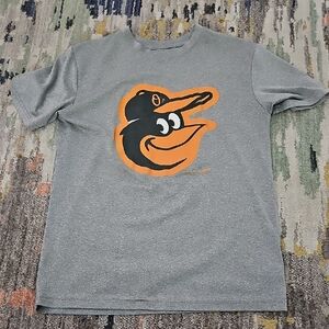 Gray T-Shirt with Orange and Black Logo